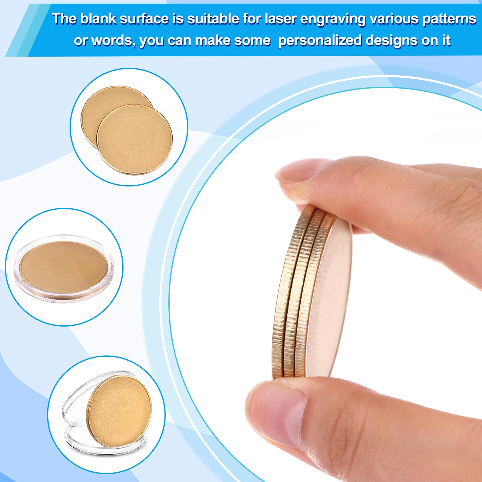25Pcs 40mm Blank Challenge Coin Engraving Blanks Coins Threaded Edged with Acrylic Protection Box Hand Personalized DIY Craft Coin for DIY Crafts Birthday Travel Commemorative Collection, Gold