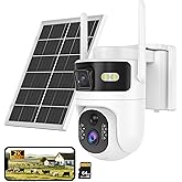 4G LTE Cellular Security Dual Lens Cameras Outdoor, Wireless Solar Security Camera, 365-Day Free Unlimited Data, 2K 360°Live View, PIR Motion Sensor, Color Night Vision, 2 Way Talk, Built-in SIM