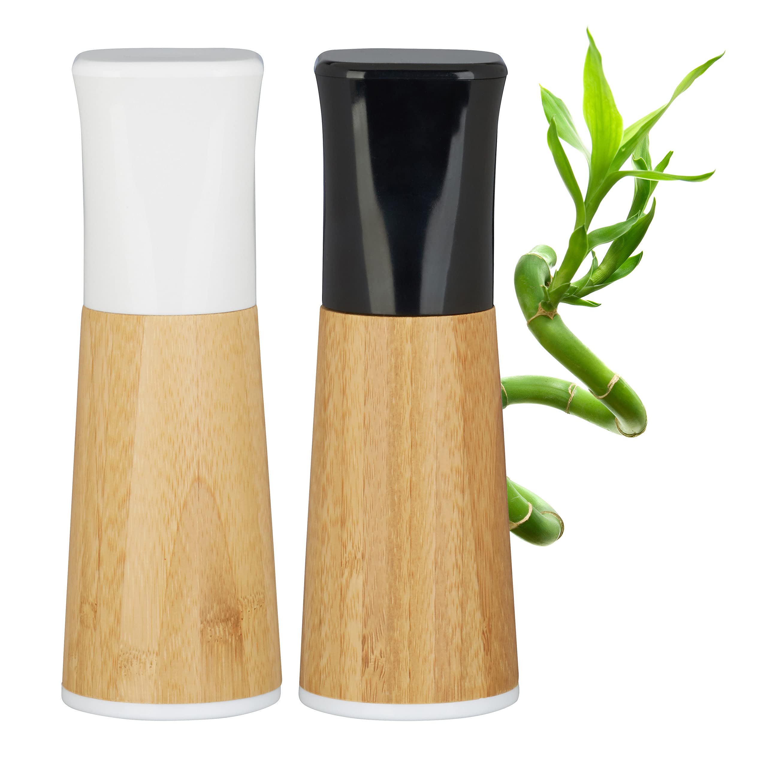 Relaxdays Manual Pepper Mill Set of 2, Wood, High-Quality, Spice Shaker, Adjustable Ceramic Grinding Mechanism, Natural