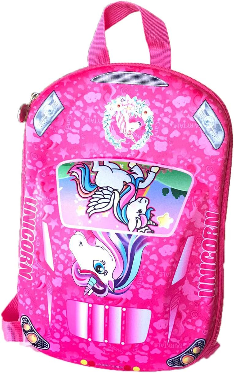 G4GIFT Unicorn Print Car Shape Large Capacity Hardtop Bag for School with Compartment for Kids Size (34 x 22 x 11 cm) (Pink)