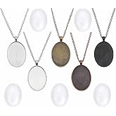 Julie Wang 10Sets 5Colors Mixed Oval Pendant Tray Bezel Blank Kit with Glass Cabochon Iron Chain for Necklace Jewelry Making 40x30mm