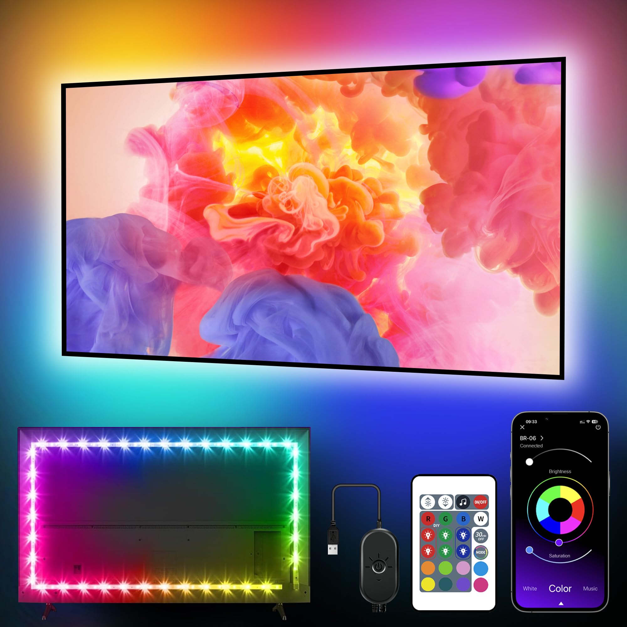 Mexllex 5M RGB LED TV Backlight, 16.4ft for 55-75 Inch, App & Remote Control, Music Sync, Indoor Use