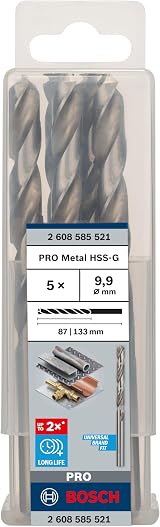 Bosch 5x PRO Metal HSS-G Twist Drill Bit Ø9.90 mm DIN 338 Pack of 5 view 2