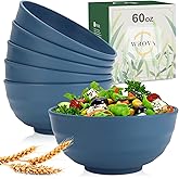 Wheat Straw Bowls Set 60 OZ Unbreakable Large Cereal Bowls Set of 6 Microwave and Dishwasher Safe Bowls Big Bowls for Camping and Party BPA Free Soup Bowl for Serving Oatmeal and Salad (Blue)