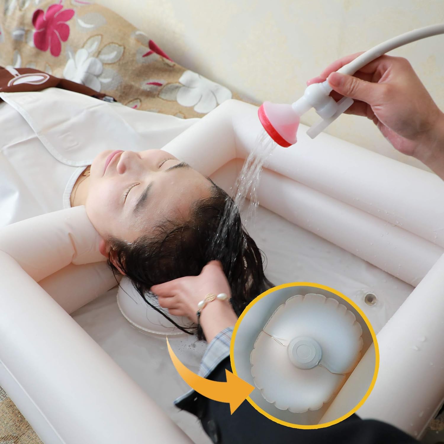 Inflatable Bedside Shampoo Basin Kit With Water Bag, Shower, Shawl, Cushion, Air pump For Disabled& Elderly Bed Easy, Pregnancy, Bedridden Or Post-Surgical Patient, Bed-Confined Patient（Set of 6） : Beauty