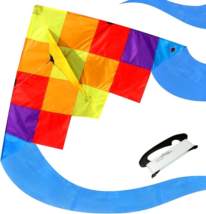 emma kites 60in Rainbow Cube Delta Kite Flowing Blue