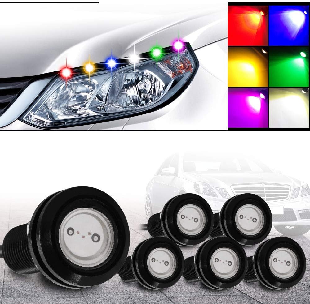6Pcs 18mm Red Eagle Eye LED Light Bulbs 9W DRL Fog Light Daytime Running Lights Car ATV Camper Trunk Motorcycle Marker Lights Lamp Tail Reverse Fog Light