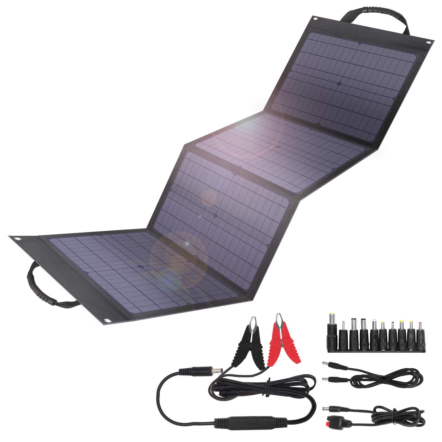 BigBlue 80W Solar Charger Foldable with Dual USB Ports (Include Fast Charging), USB Type-C(PD) and 18V DC Output, Solar Panel Outdoor for Power Station, Smartphone, iPad