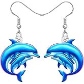DOWAY Acrylic Cute Dolphin Earrings Dangle Ocean Jewelry Summer Hawaiian Beach Earrings Charms Dolphin Gifts for Women Mom Sea Animals Lovers