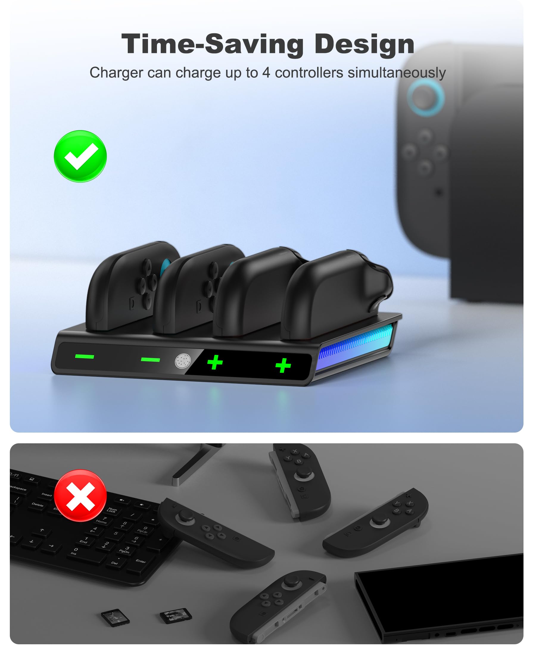 HELLCOOL Ladestation kompatibel mit 2025 Nintendo Switch 2 Joy Con, 2.5Std Schnelles Ladestation mit LED Ladeanzeige/Cooles RGB Licht, Halterung für Nintendo Switch 2 Joy Con 5