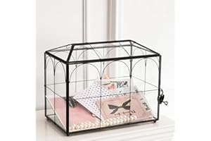 Giadun Wedding Card Box with Slot, 10.2'' Large Glass Card Boxes for Reception, Black Geometric Holder, Clear Decorative Storage Box with Lock for Baby Shower, Birthday Party, Christmas, Bridal Shower