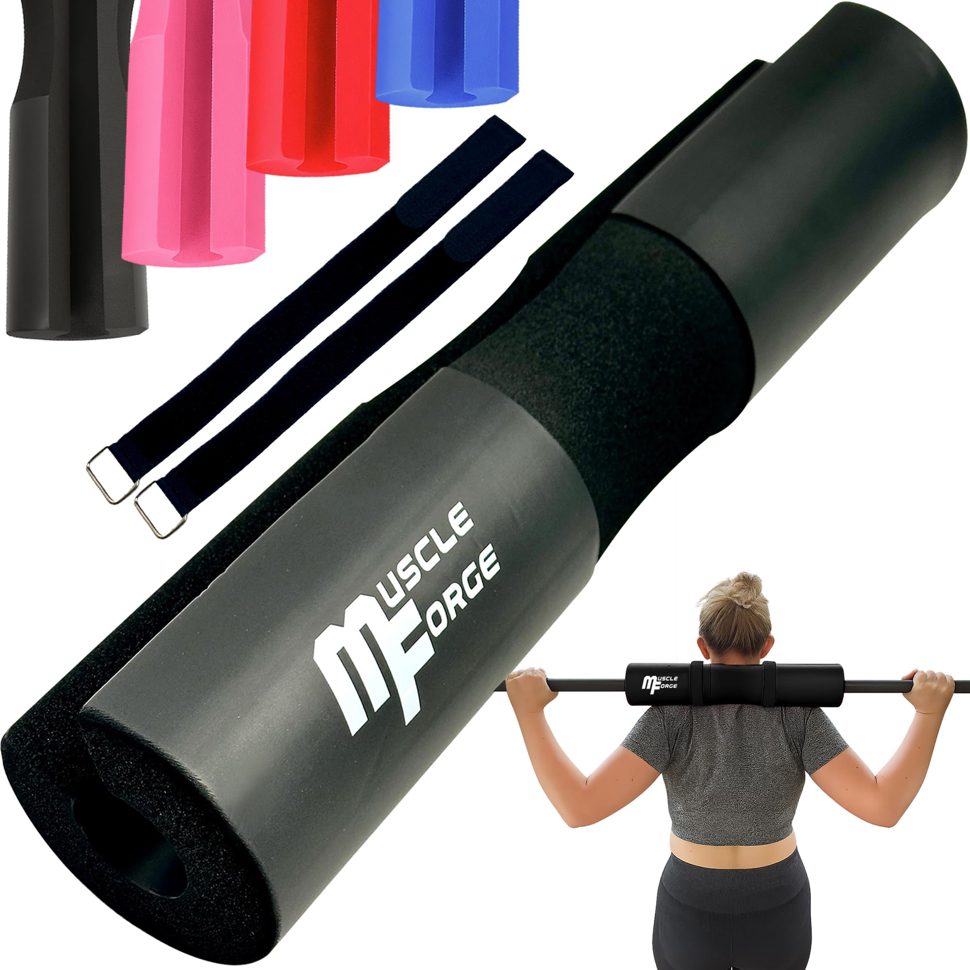 MuscleForge Barbell Pad Hip Thrust - Gym Barbell Pad Barbell Pad Hip Thrust Pad Barbell Squat Pad Barbell Cushion Pad 2 Straps EVA Foam - Extra Thick Foam Padding - Neck & Shoulder Support