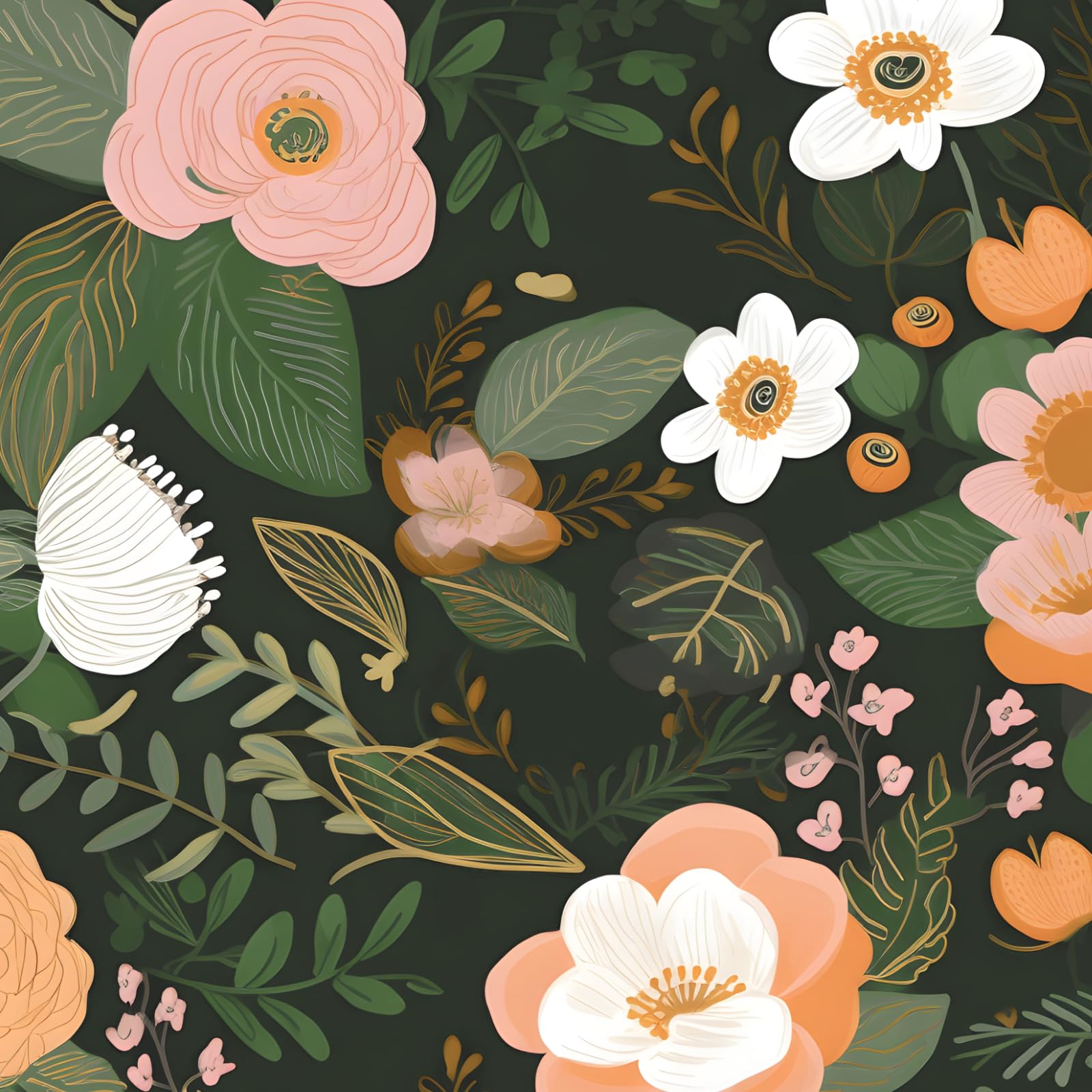 Photo 1 of Green Floral Wallpaper Peel and Stick Wallpaper Vinyl Wallpapers Stick and Peel Colorful Contact Paper for Cabinets Waterproof Self Adhesive Wall Paper for Kitchen Countertop Wall 17.5" x 118"