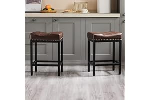 Sweetcrispy Bar Stools Set of 2, 24 Inch Counter Height Stools, PU Leather Upholstered Bar Chairs with Footrest, Modern Bar Stools for Kitchen Island, Dining, Living Room, Brown