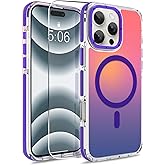 MOWIME Magnetic Case for iPhone 16 Pro Max [Compatible with Magsafe] [Cute Fashion Fluorescent Design] [1 Screen Protector] Slim Translucent Matte Cover for iPhone 16 Pro Max 6.9" 2024, Purple