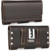 BECPLT Genuine Leather Phone Holster with Belt Clip for iPhone 17 Pro Max 16 Pro Max 15 Pro Max 15 Plus 14/13/12 Pro Max Galaxy S25+ S24+ S23+ S22+ S21+ S24 FE Cell Phone Pouch Belt Holder -Dark Brown