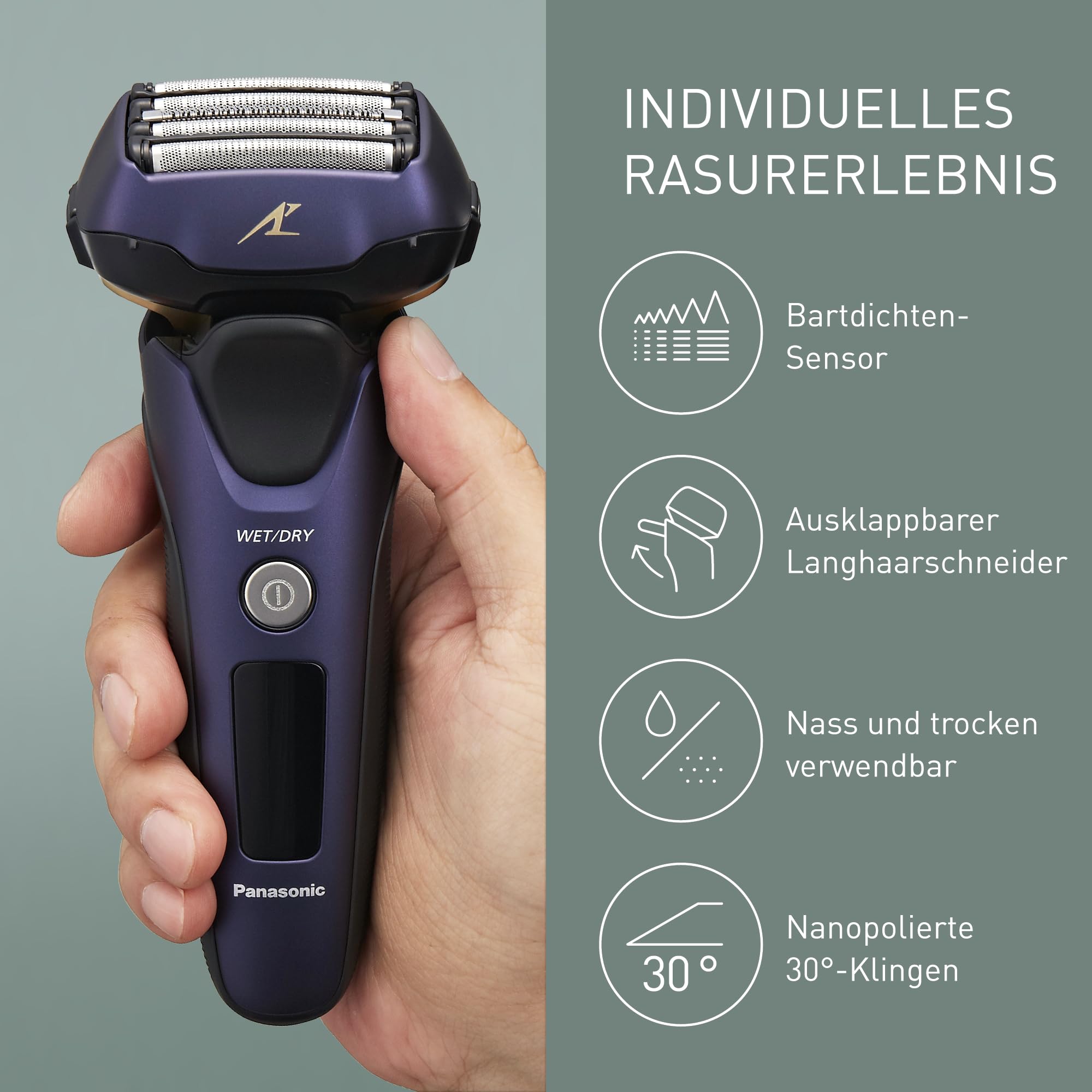 Panasonic Series 800 ES-LV67 Elektrischer Nass- & Trockenrasierer, 5-fach-Scherkopf Mit Linearmotor Und Bartsensor Technologie, Inklusive Pop-up Trimmer Und 16D-Multi-Flex-Kopf, Navy Blau 4