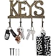 Comfify Key Holder for Wall - Cast Iron Decorative Farmhouse Rustic Wall Mount Key Organizer - 4 Key Hooks - Vintage Key Rack for Entryway with Screws and Anchors – 6x8” - Gold with Black