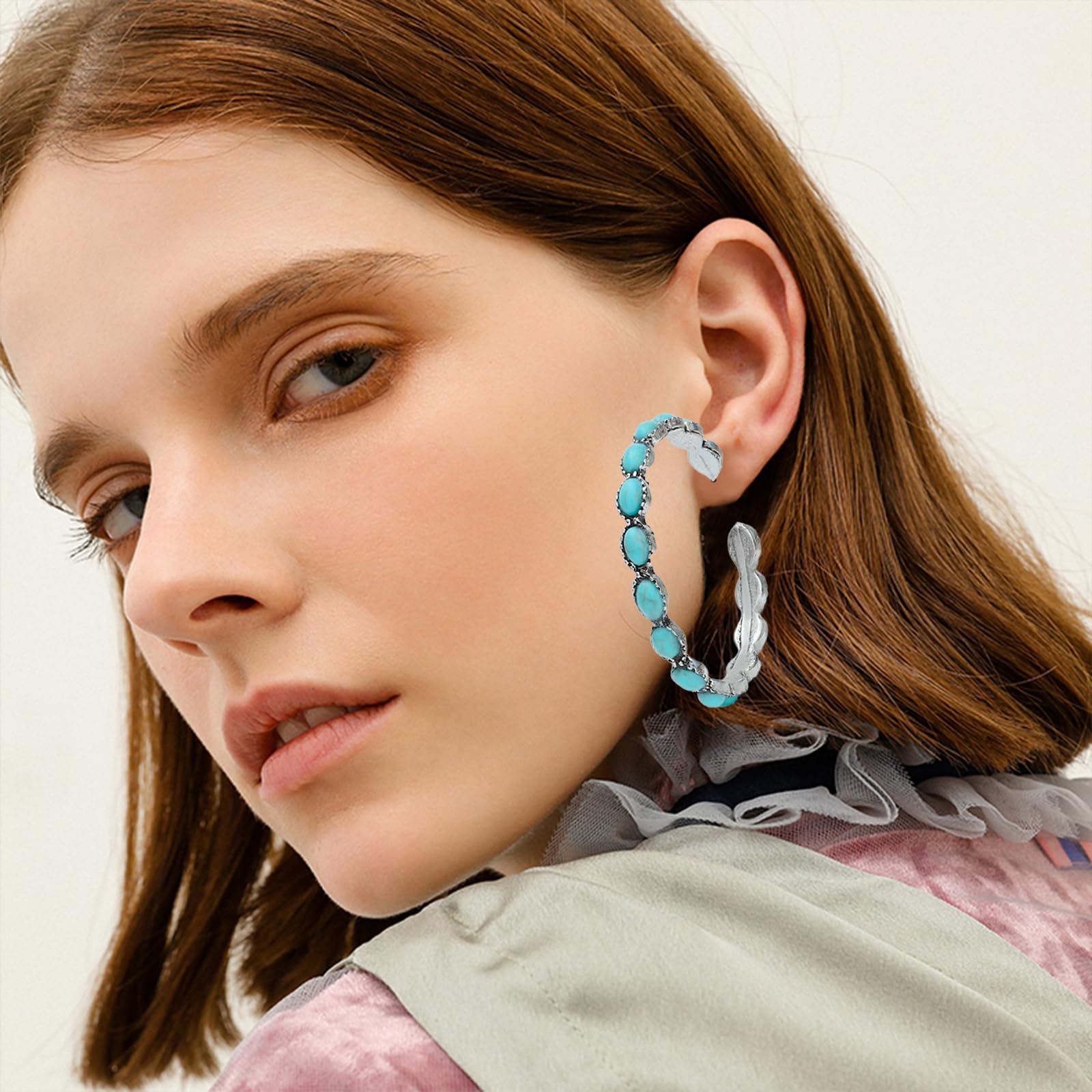 NEWITIN 20 Pieces Silver Bohemian Jewelry Set for Women Fashion Costume Jewels Turquoise Necklace Bracelet Ring Earrings Western Turquoise Jewelry Set for Women