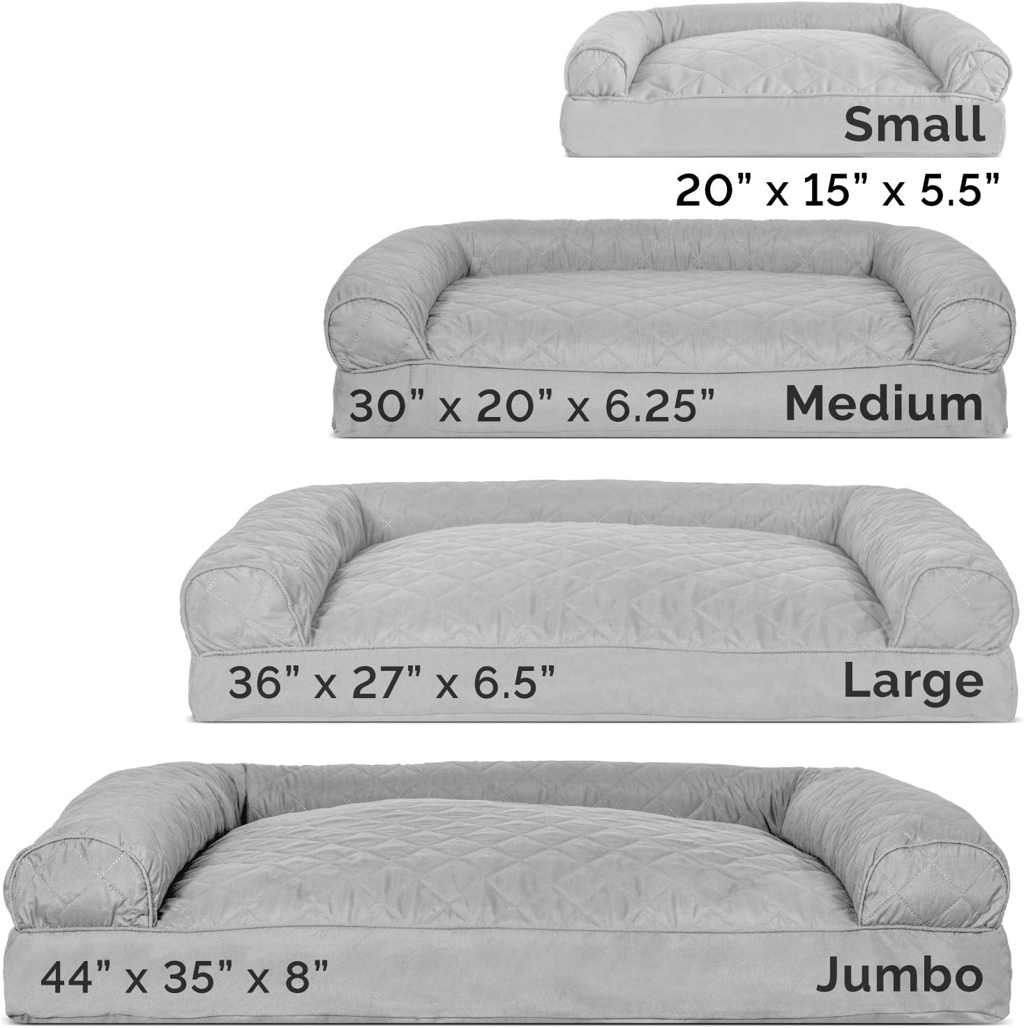 Furhaven Pet Dog Bed - Quilted Pillow Cushion Traditional Sofa-Style Living Room Couch Pet Bed with Removable Cover for Dogs and Cats, Silver Gray, Jumbo : Pet Supplies