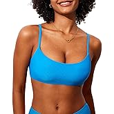 DOBREVA Women's Bikini Top Scoop Neck Bathing Suit Tops Ribbed Adjustable Straps Swimsuit Sexy Padded Swim Bra