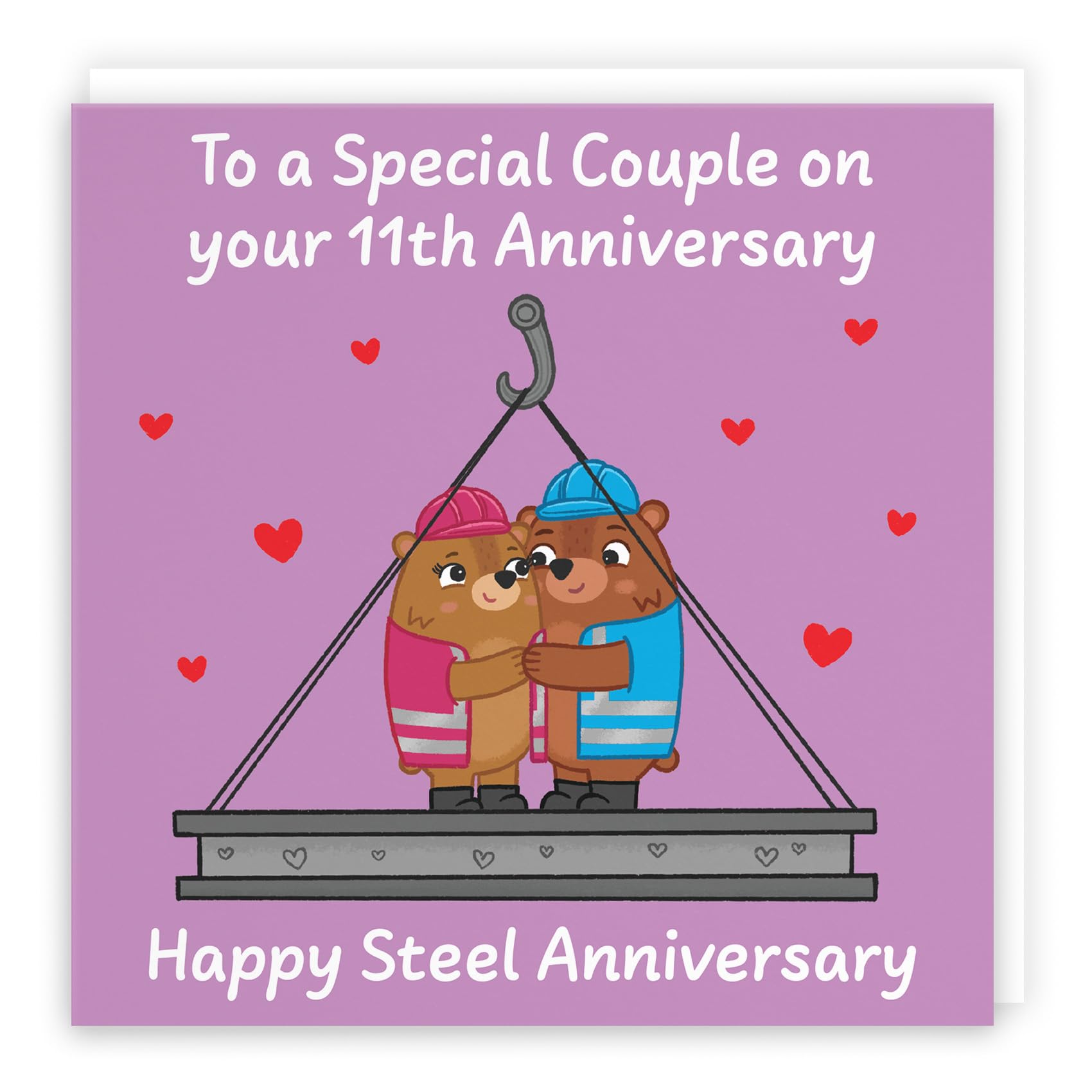 Hunts England - Couple 11th Anniversary Card - Steel Anniversary - 11 Years - Cute Fun Bears Card - Love Story Collection