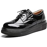 DADAWEN Women's Platform Lace-Up Comfort Wingtips Square Toe Oxford Shoes Brogues