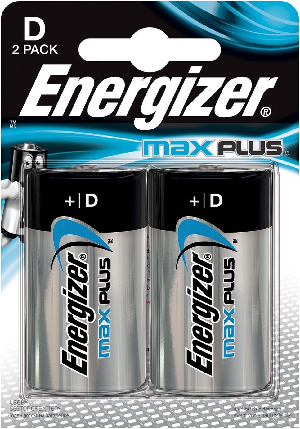 Energizer D Size Max Plus Alkaline Battery - Pack of 2, chrome