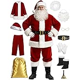 Ahititi Santa Claus Costume for Men Santa Suit Adults 11pcs Mens Deluxe Professional Christmas Clause Outfit Xmas Cosplay