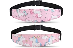 XTHUGE Baby Carseat Head Support,Car seat Straps Pillow Support Ban,Stroller Neck Relief Strap Headrest,Slumber Sling Sleep Positioner for Toddler Infants Child Children Kids(Pink Unicorn -2 Pack)
