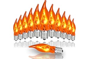 SOTOPOO 12 Count Halloween Flickering Flame Lights Bulbs, E12 Flickering Flame Bulb / C18 Orange Light Bulbs, for Halloween String Lights & Window Candelabra & Candle Light Bulbs Replacement - 1W