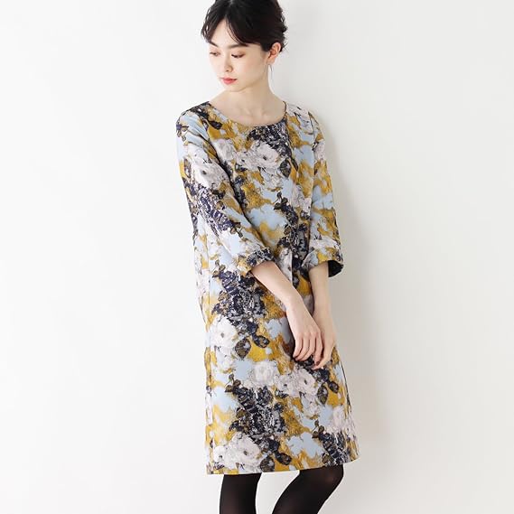 Amazon スープ Soup フラワー柄ゴブラン風ワンピース 09 M ネイビー 493 ワンピース チュニック 通販