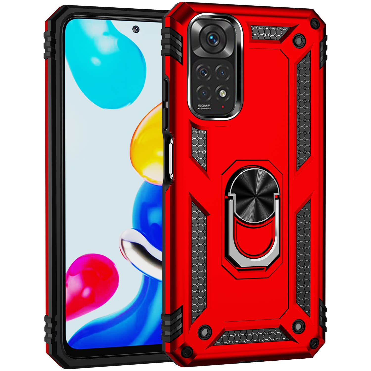 BestST Cover Compatible for Xiaomi Redmi Note 11/Redmi Note 11S 159.9 Case,Screen Protector,Heavy Duty Dual Layer Shock Resistant Hybrid Protective Cases Rugged Shockproof Bumper Phone Case,Red — image 1