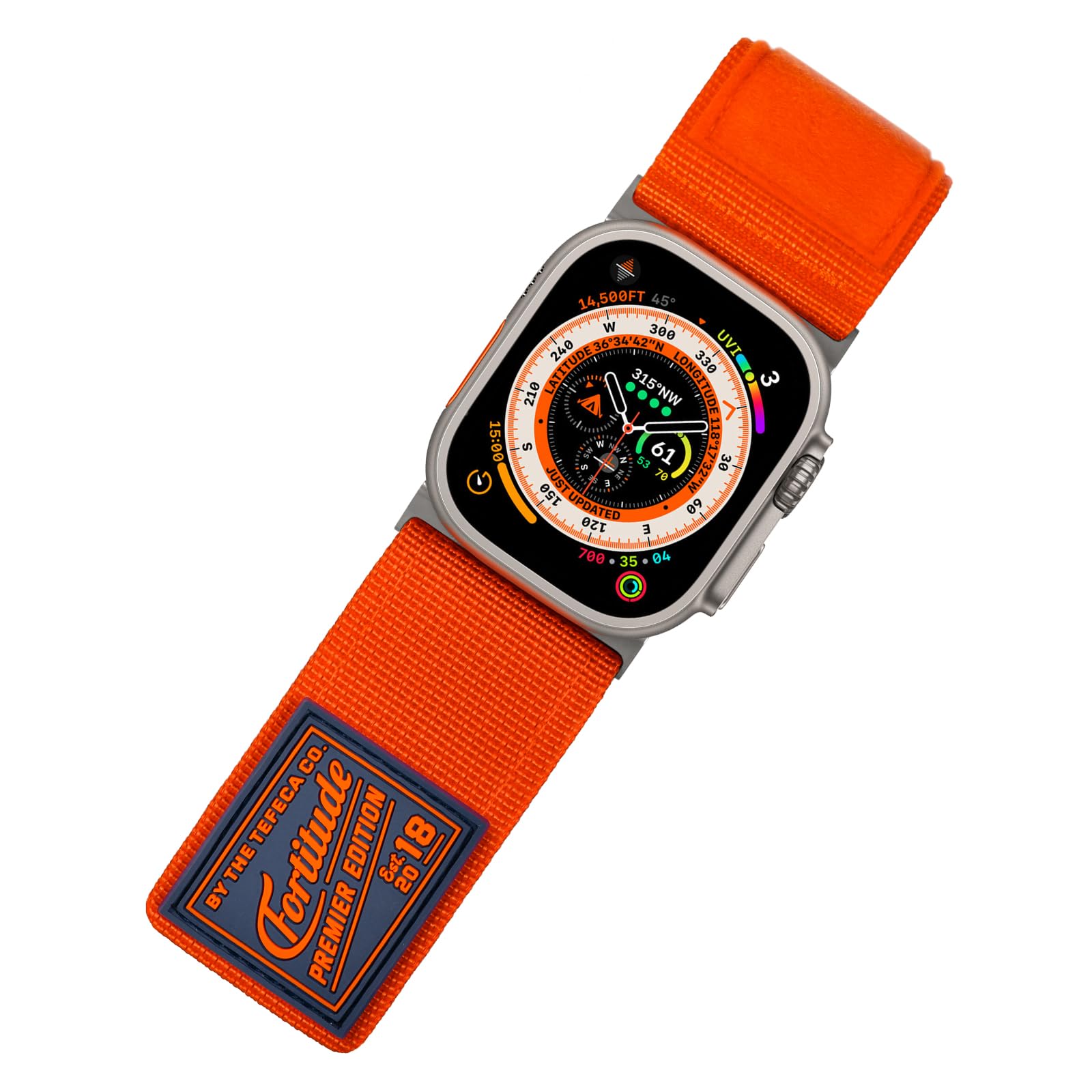 Tefeca Fortitude Series Ultrawide Band Compatible with Apple Watch Ultra/Ultra2 Series 9/8/SE2/7/6/SE/5/4/3/2/1(Orange with Silver Adapters, M/L for 49/45/44/42mm)