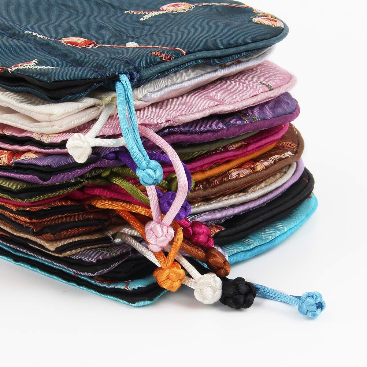 kilofly 12 pc Silk Coin Purse Drawstring Floral Embroidered Jewelry Pouch Bags, Multicolored, 4.3 x 5.1 inch - Image 5