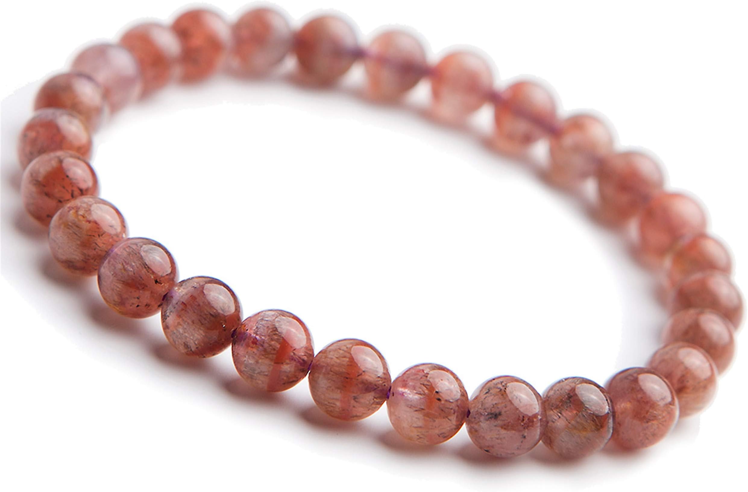 LiZiFang 7mm Natural Cacoxenite Auralite 23 Quartz Round Stretch Crystal Bead Bracelet