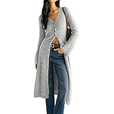 Jenisso Womens V-Neck Button Maxi Cardigan Bell Long Sleeve Open Front Split Breasted Sweater Dress