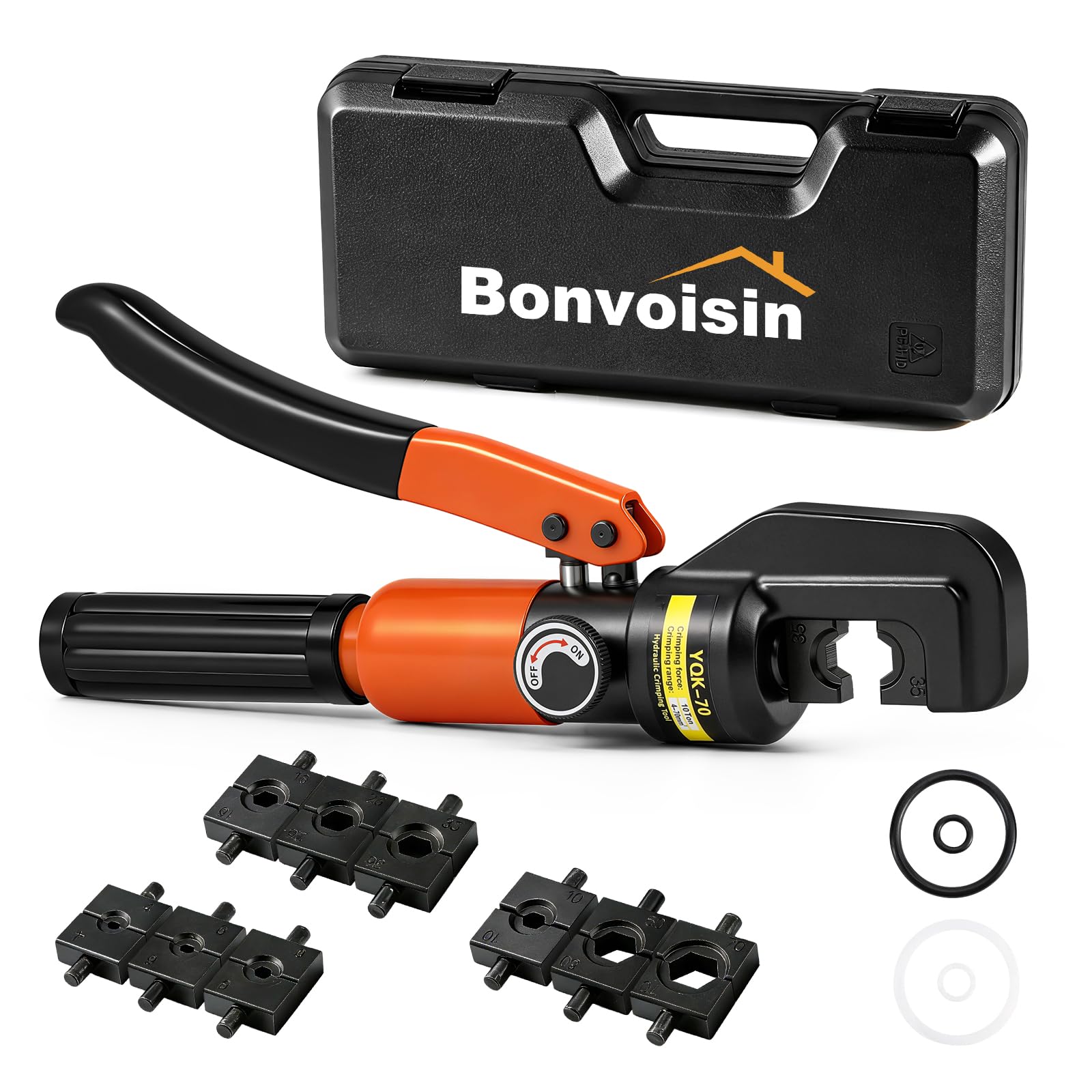 Bonvoisin Hydraulic Crimping Tool with 9 Sets of Heat Treatment Dies 4-70 mm²- Thickened Crimping Head - Insulated Handle - Steel Body, Suitable for Copper/Aluminium Terminal Lugs