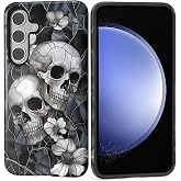 Case for Samsung Galaxy S25, Matte Soft Silicone + Hard PC Anti-Scratch Full Body Rugged Shockproof Protective 2-in-1 Case for Women Men - Stained Glass Skull Gothic