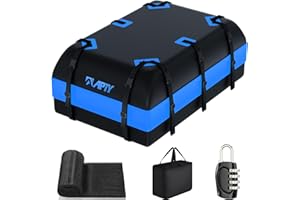 APTY 21 Cubic Feet Car Rooftop Cargo Bag Carrier, Soft Roof Top Luggage Bag for All Vechicles with/Without Racks - with Waterproof Zip, Luggage Lock, Anti-Slip Mat, Storage Bag, Door Hooks, Blue