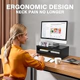 RFIVER Wood Monitor Stand Riser Desk Riser with Phone Holder 2 Tiers Black view 2