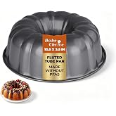 Bake Choice Bundt Cake Pan,12 Cup Fluted Tube Cake Pan, Made Without PFAS | Non-Stick 9.5" Carbon Steel, Dishwasher Safe, Fluted Tube Cakes Gelatin Flan Chocoflan Pound Cake Jello Mold