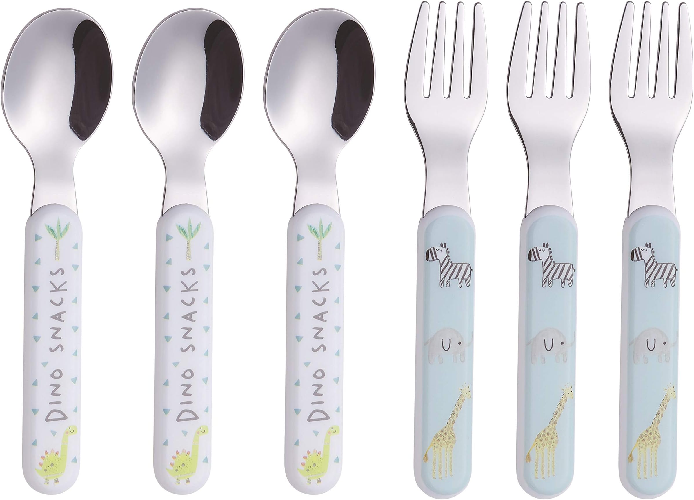 ANNOVA Kids Silverware 6 Pieces Stainless Steel Children's Flatware Set 3 x Forks, 3 x Tablespoon Plastic Handle, Toddler Utensils Without Knives, for Babies, Infants BPA Free (Cute Animals)