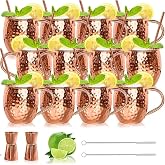 LINALL Moscow Mule Copper Mugs- Set of 12 Copper Plated Stainless Steel Mug 18oz, for Chilled Drinks (12 pcs)