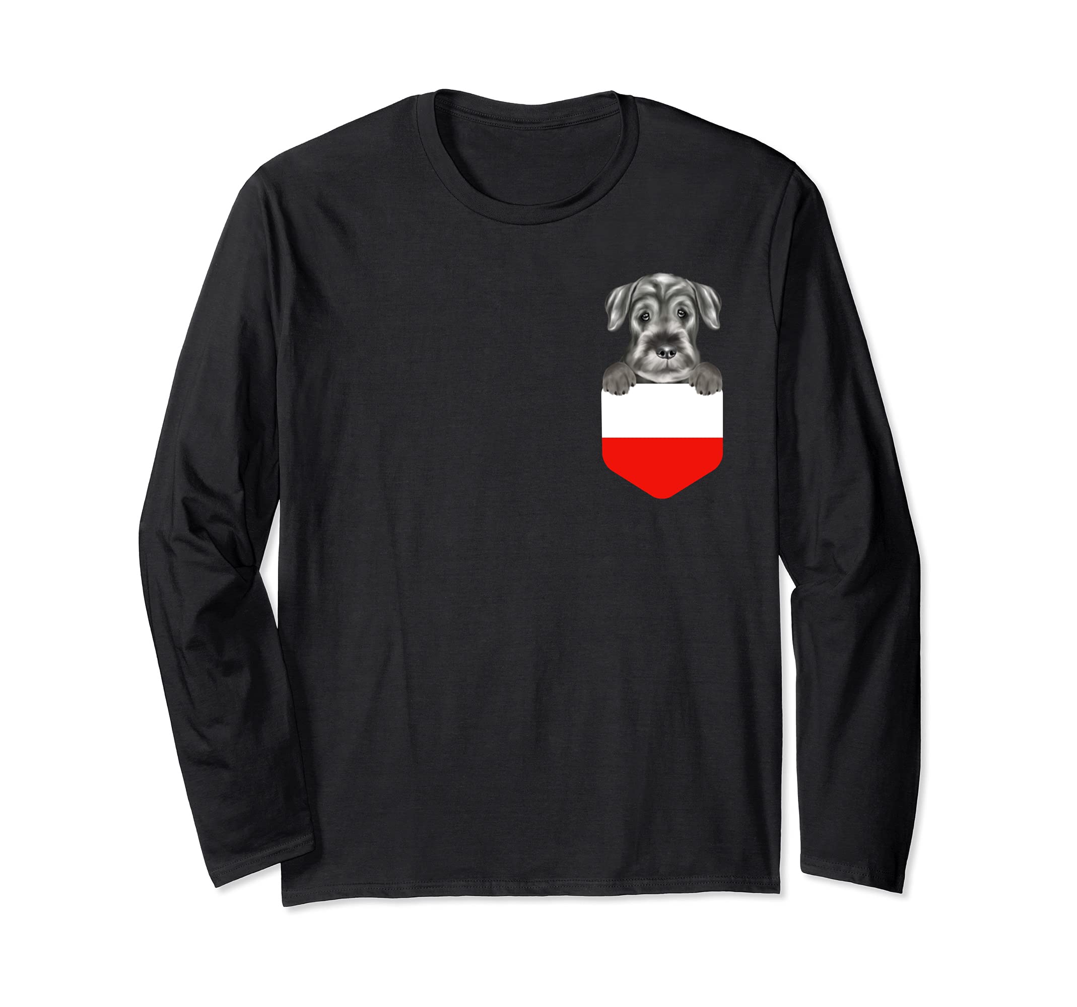 Poland Flag Standard Schnauzer Dog In Pocket Long Sleeve T-Shirt