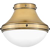 Hinkley Oliver 39051HB Small Flush Mount Ceiling Light, Smooth Tapered Silhouette with a Rounded Etched Opal Glass Shade, in 