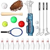 Skylety 23 Pieces Dollhouse Miniature Sports Set Mini Golf Bowling | with Baseball Tennis Bowling Tiny Golf Ball Clubs Ball Racket Mini Decoration Accessories for Dollhouse Cake