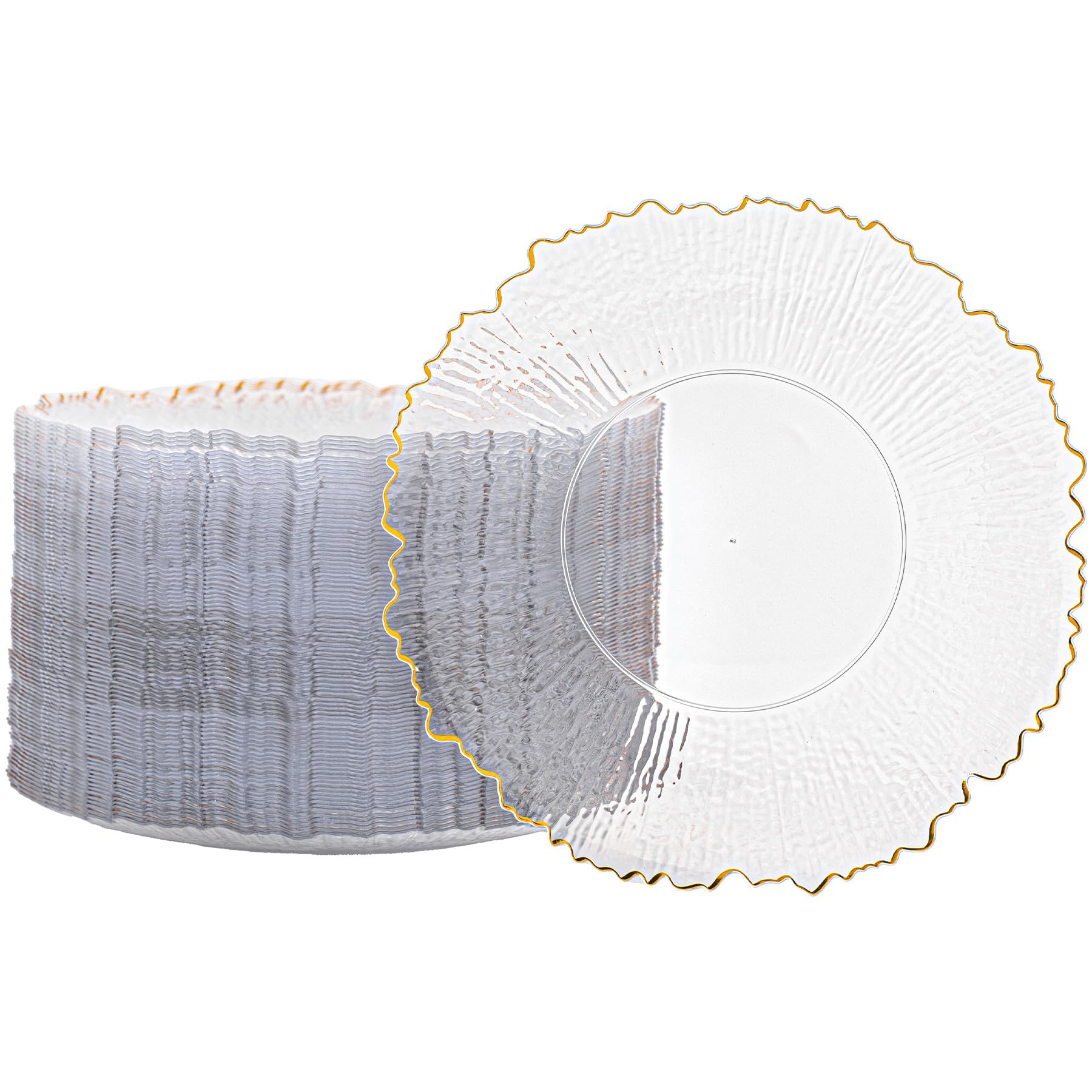 Photo 1 of **DAMAGE, INCOMPLETE** Fabulous Party Clear Gold Plastic Plates,10 Inch Clear Disposable Dinner Plates with Gold Rim,Heavy Duty Gold Plastic Platos Disposable for Party & Wedding