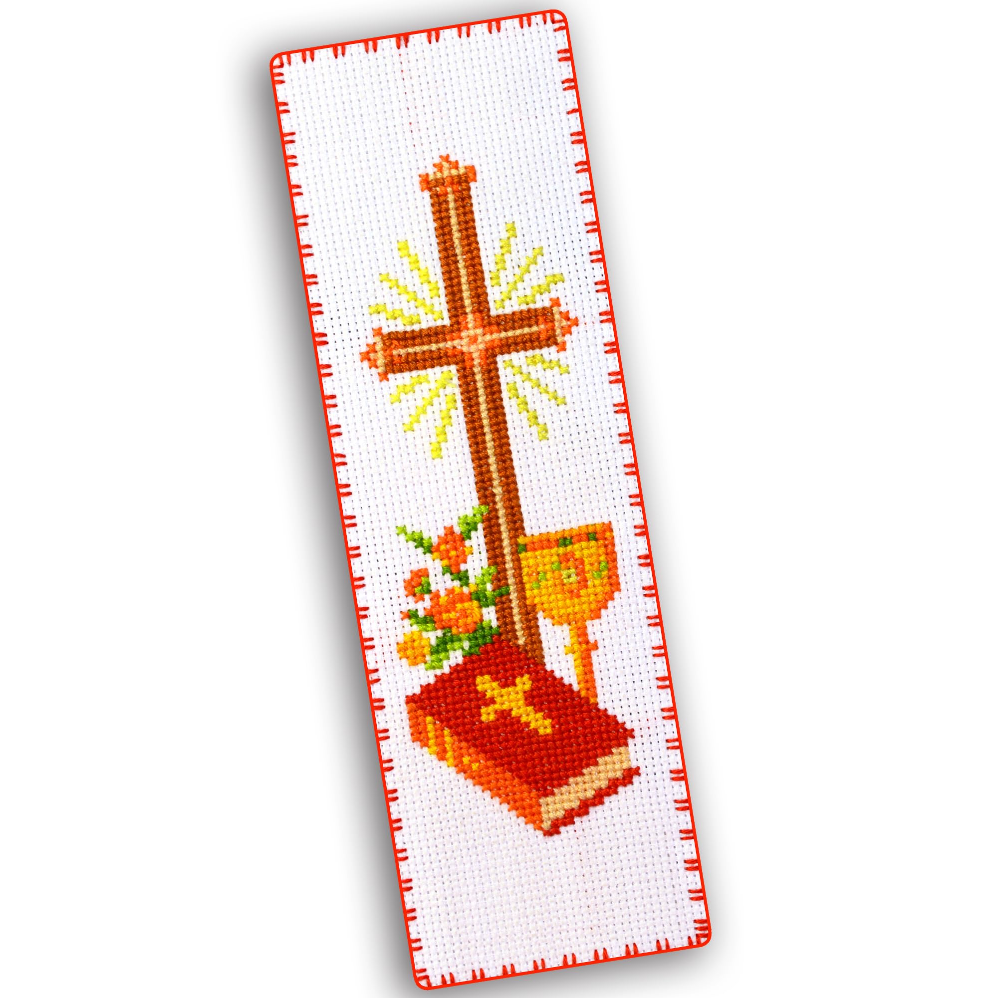 Povitrulya 'Holy Cross' Counted Cross Stitch Bookmark Kit - DIY Embroidery Set for Adults with Paper Pattern, 16-Count Aida Canvas and Presorted Floss