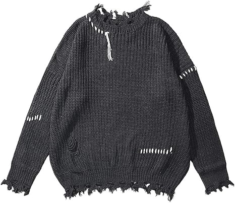 Amazon Co Jp Ajjzx 破れた無地のセーターメンズプルオーバーニットメンズセーターウィンターストリートウェア服 Size Xl Length 74cm ホーム キッチン